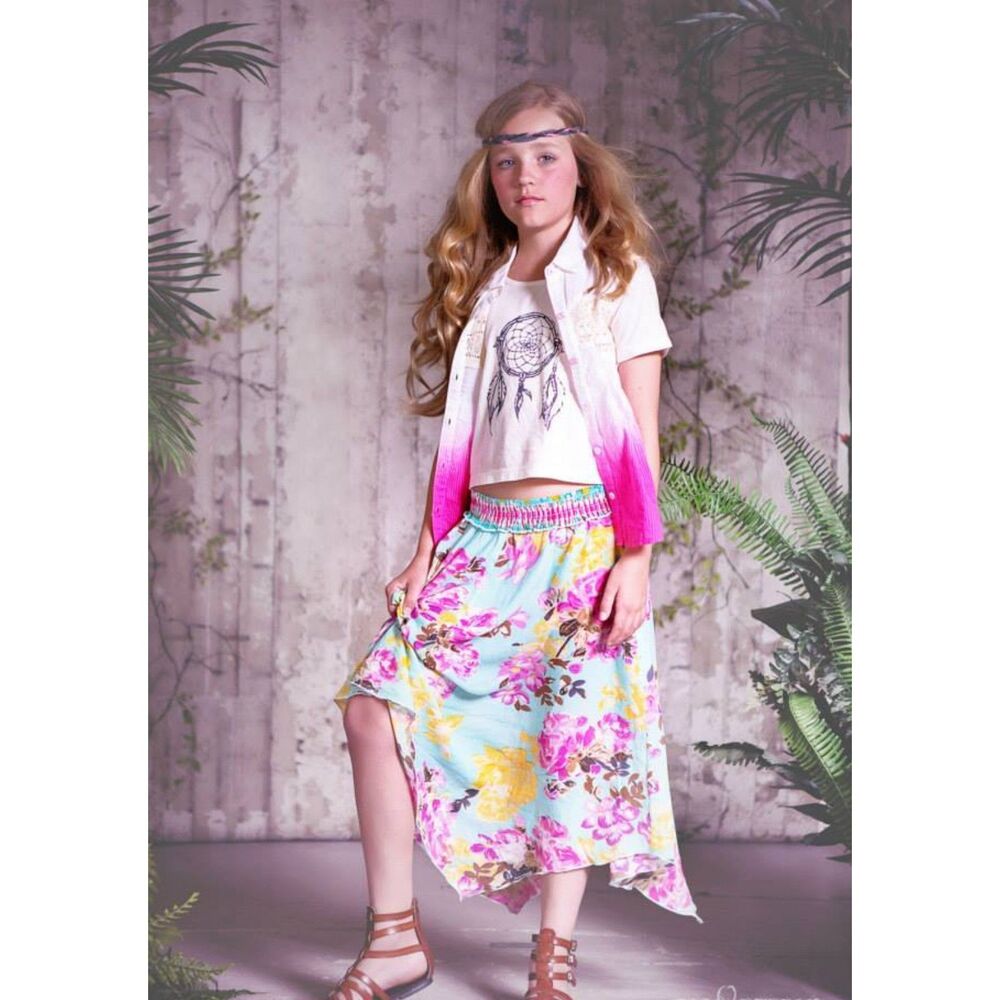 Jak & Peppar Girls Top 10 12 14 16 cream gray dream catcher cropped t-shirt boho - Picture 7 of 8